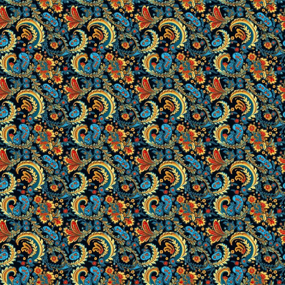 Ornate Paisley Floral Pattern with Navy Background Wildflower Botanical
