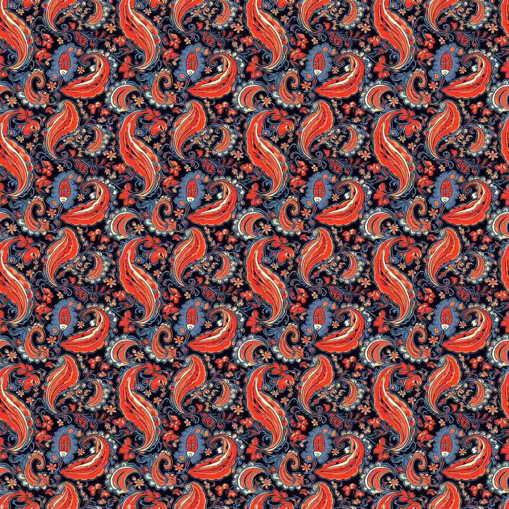 Classic Paisley Floral Pattern with Red and Blue Tones