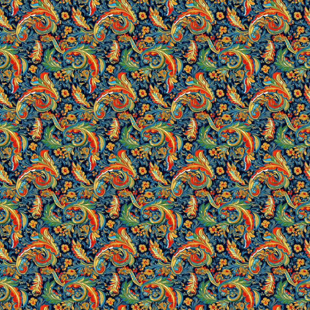 Vibrant Paisley Floral Swirl Pattern Rich Ornamental Wildflower Botanical