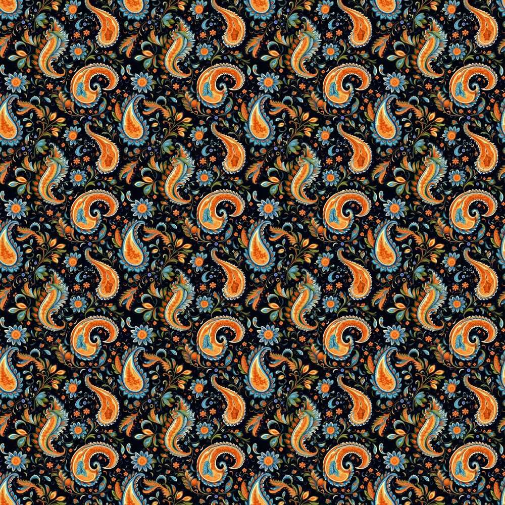 Bright Orange Paisley Floral Bold Decorative Wildflower Pattern Botanical