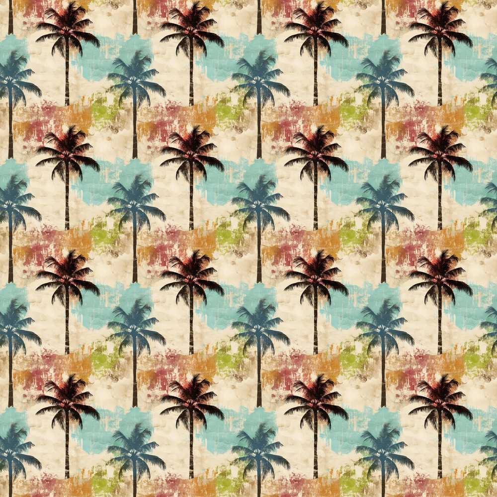 Vintage Palm Tree Grunge Artistic Pattern Colorful Tropical