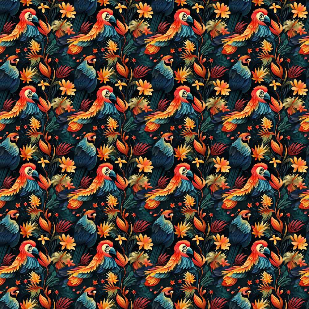 Colorful Tropical Parrot Floral Jungle Exotic Bird Wildflower Pattern