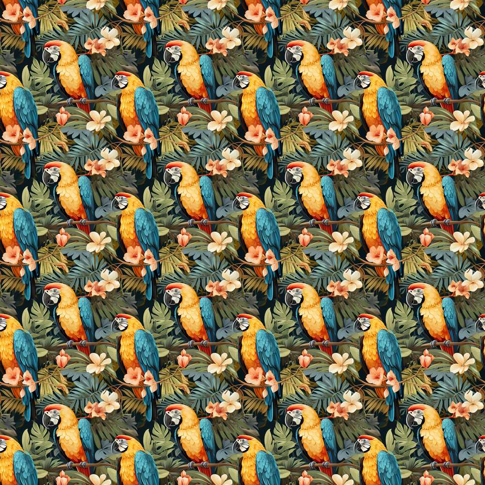 Bright Macaw Parrot Tropical Floral Exotic Jungle Wildflower Pattern