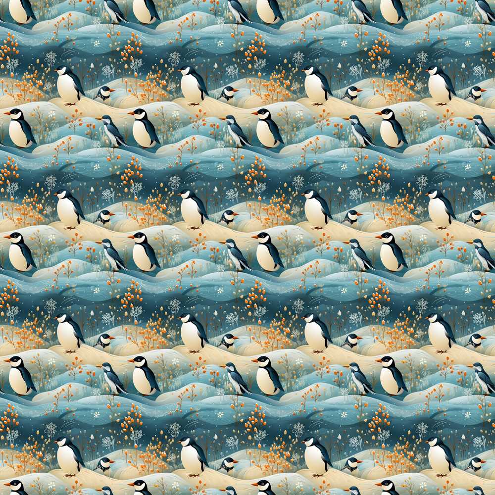 Penguin Birds in Winter Landscape Cute Nature Decorative