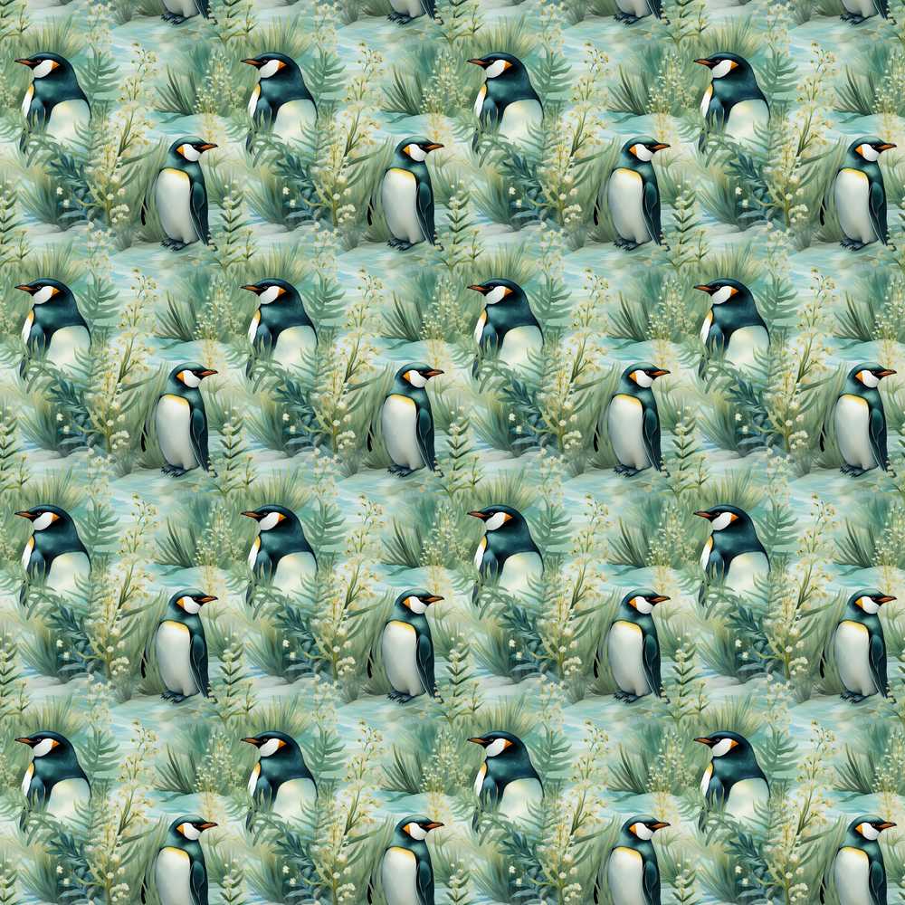 Gentle Penguin Birds in Meadow Grass Soft Nature