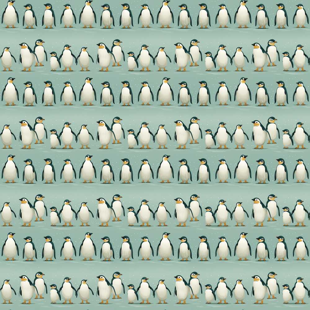 Cute Penguin Family Rows Minimal Soft Blue Background