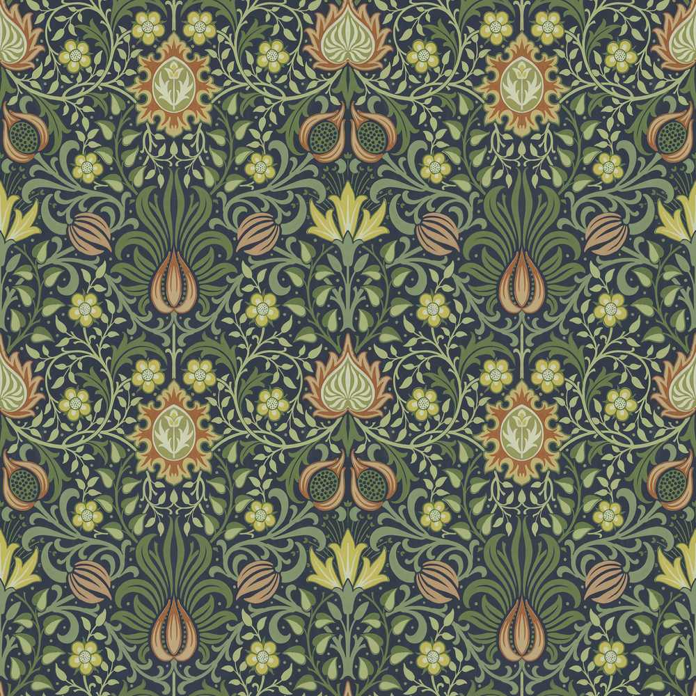 Ornate William Morris Style Floral Pattern Green Botanical Wildflower