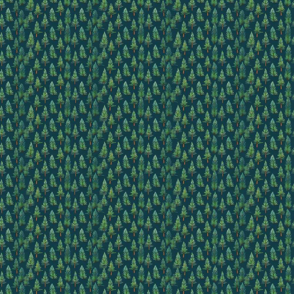 Hand Drawn Pine Trees Green Woodland Repeat Decorative