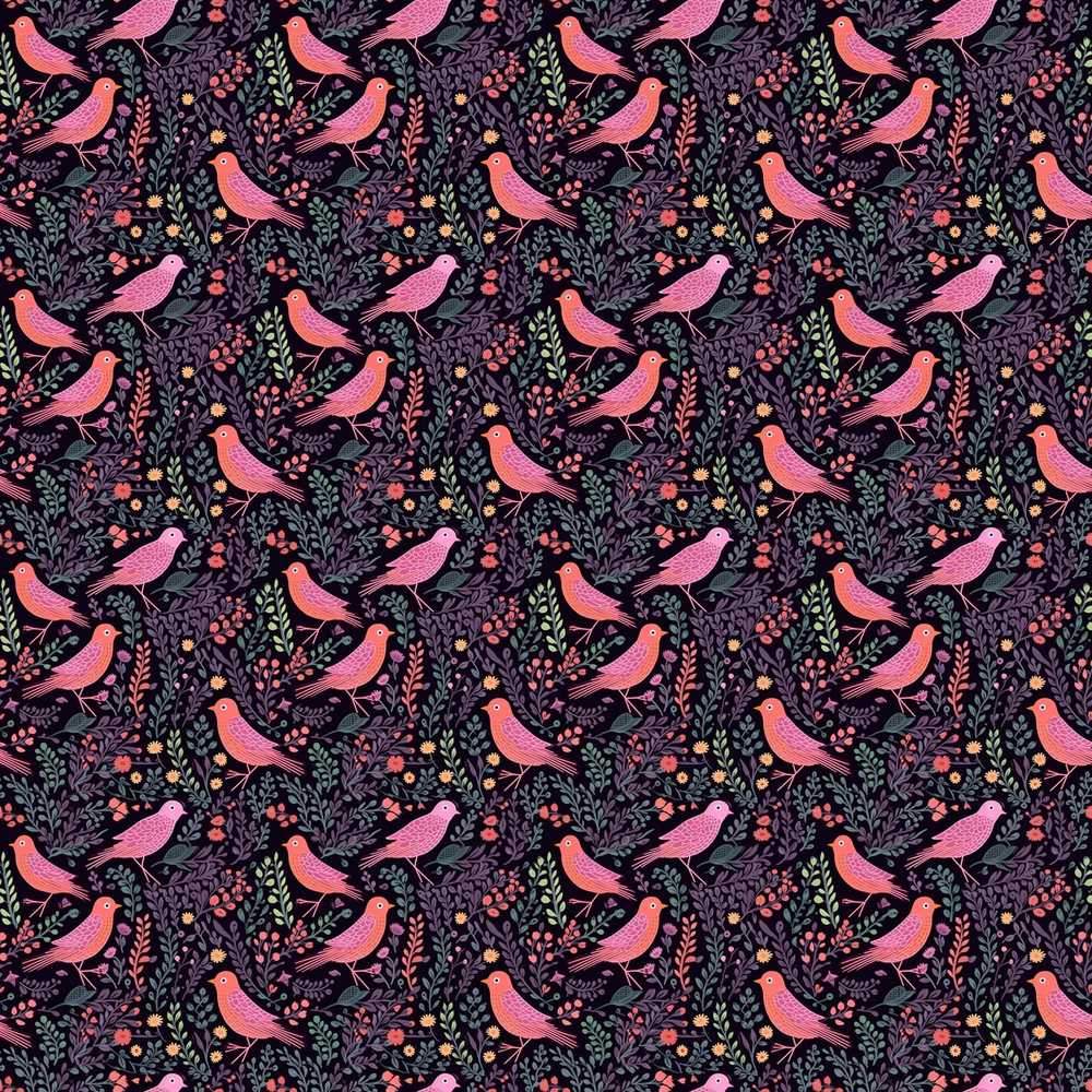 Colorful Birds and Wildflowers Dark Meadow Decorative Repeat