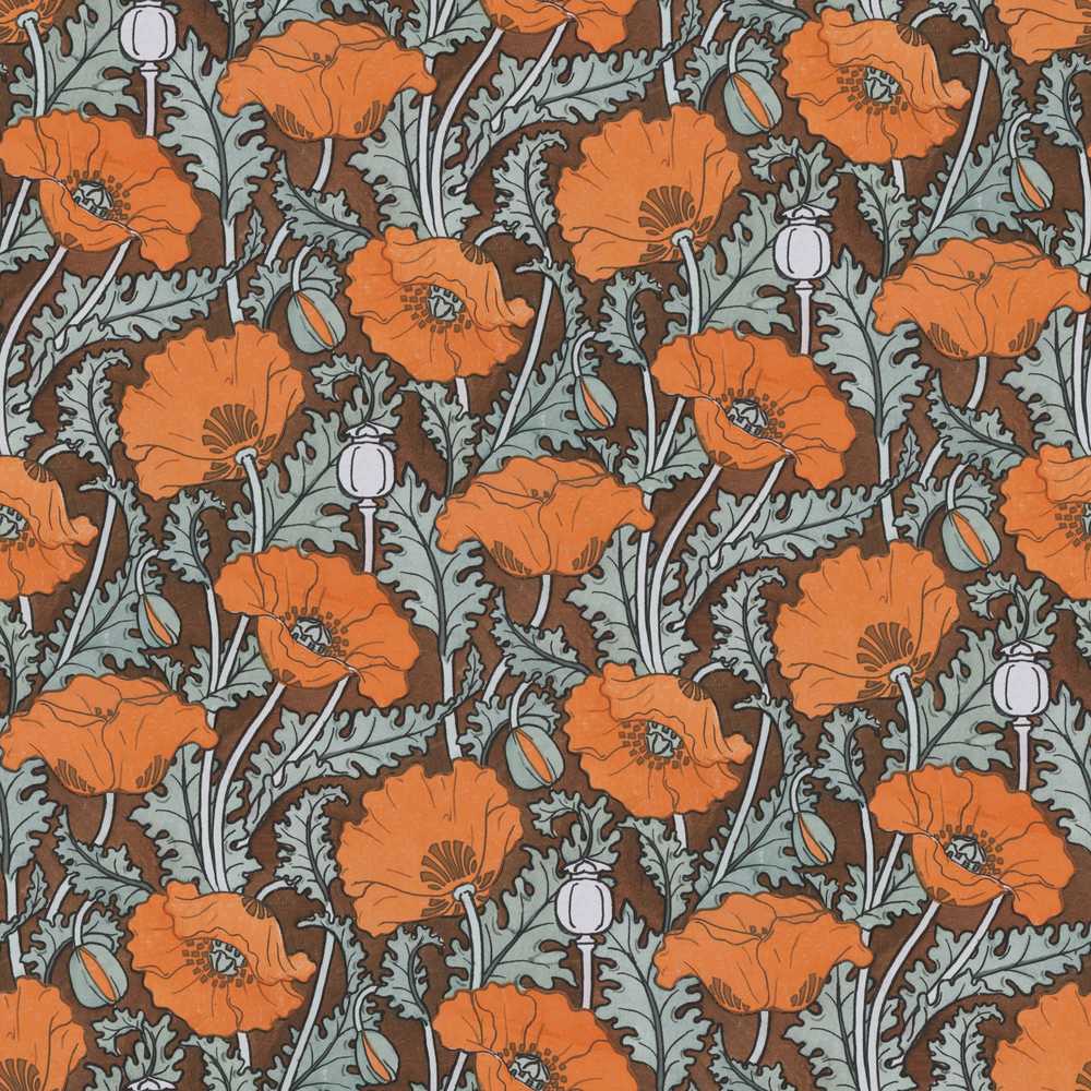 Retro Orange Poppy Flowers Botanical Floral Wildflower Pattern