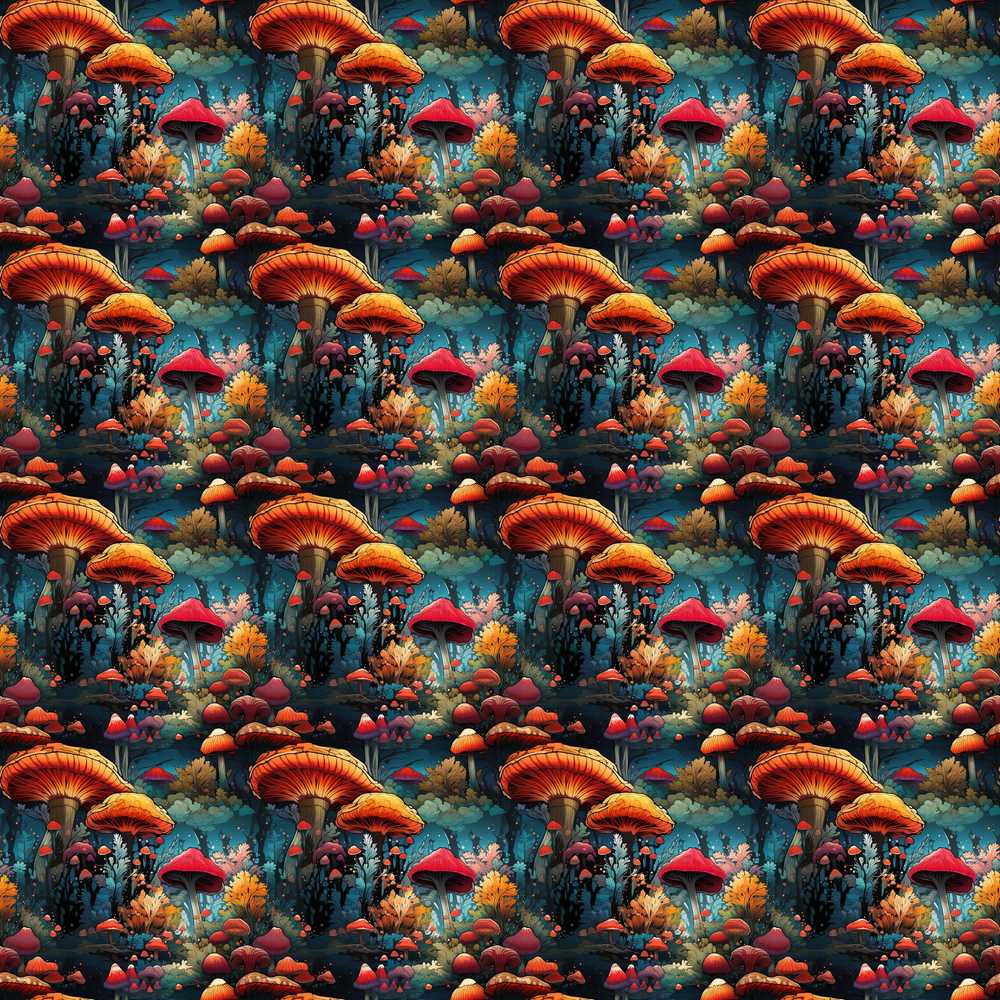 Vibrant Fantasy Mushroom Landscape Night Forest Decorative Repeat