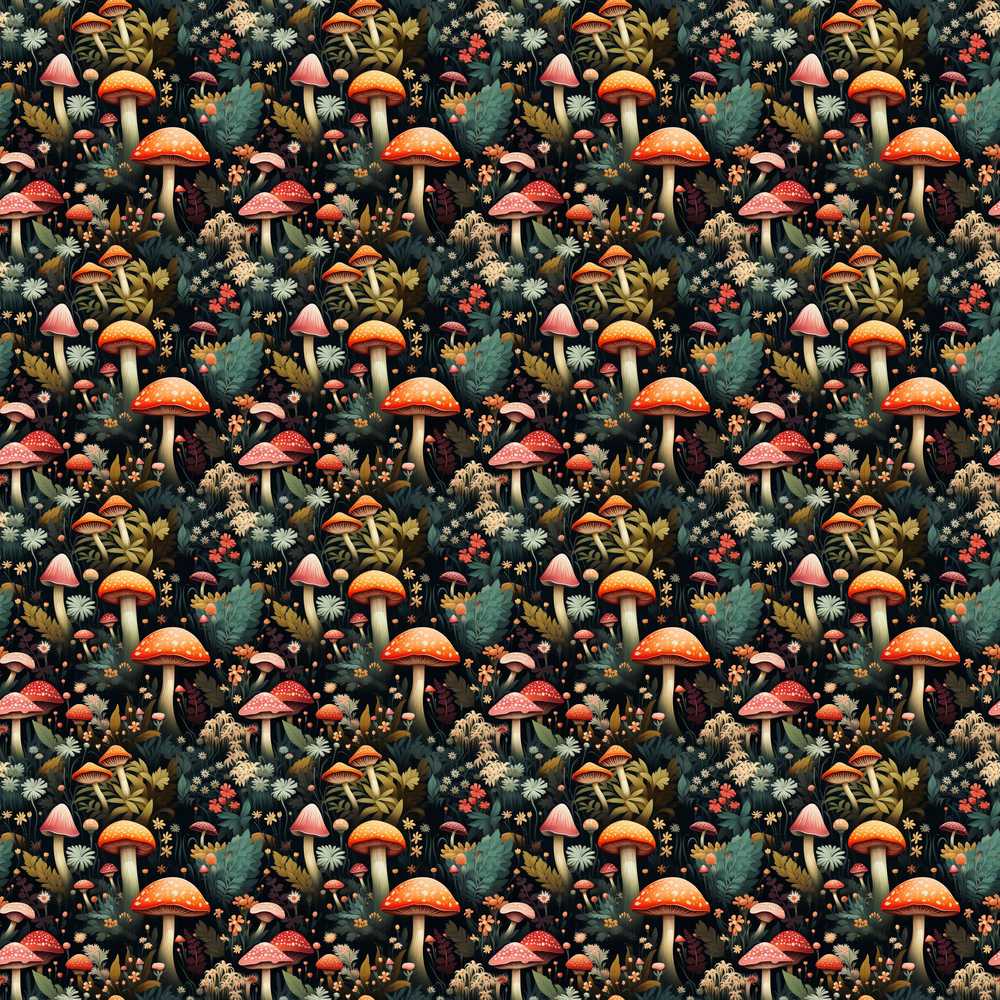 Whimsical Mushroom Garden Botanical Woodland Wildflower Pattern
