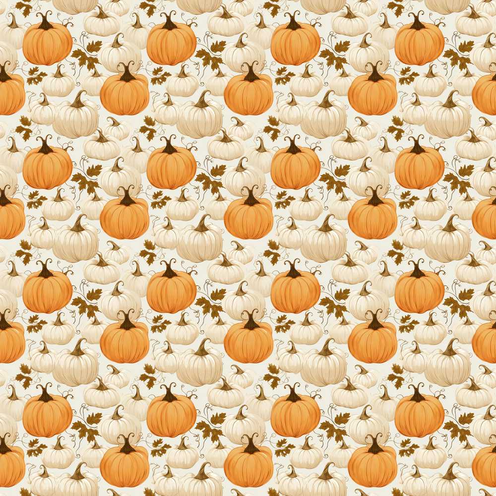 Orange and White Pumpkins with Autumn Leaves Neutral Wildflower