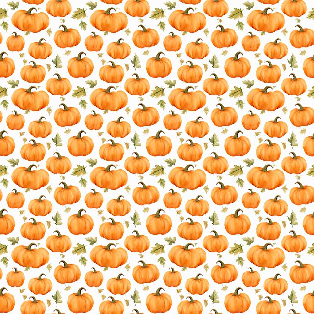 Watercolor Pumpkins and Leaves Soft White Background Wildflower Pattern