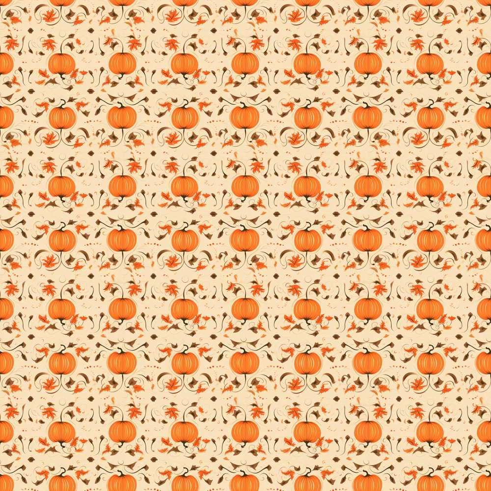 Autumn Pumpkins and Swirling Leaves Warm Beige Background Wildflower