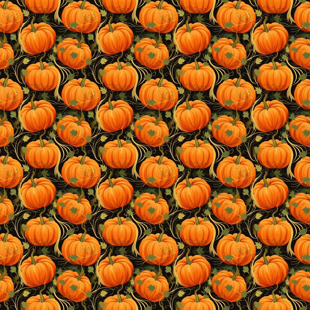 Bright Orange Pumpkins Black Background Autumn Decorative Repeat