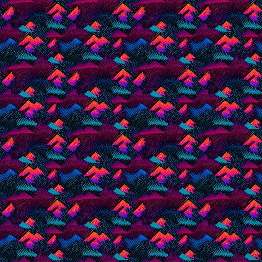 Retro Neon Mountain Shapes Vibrant Abstract Landscape Art