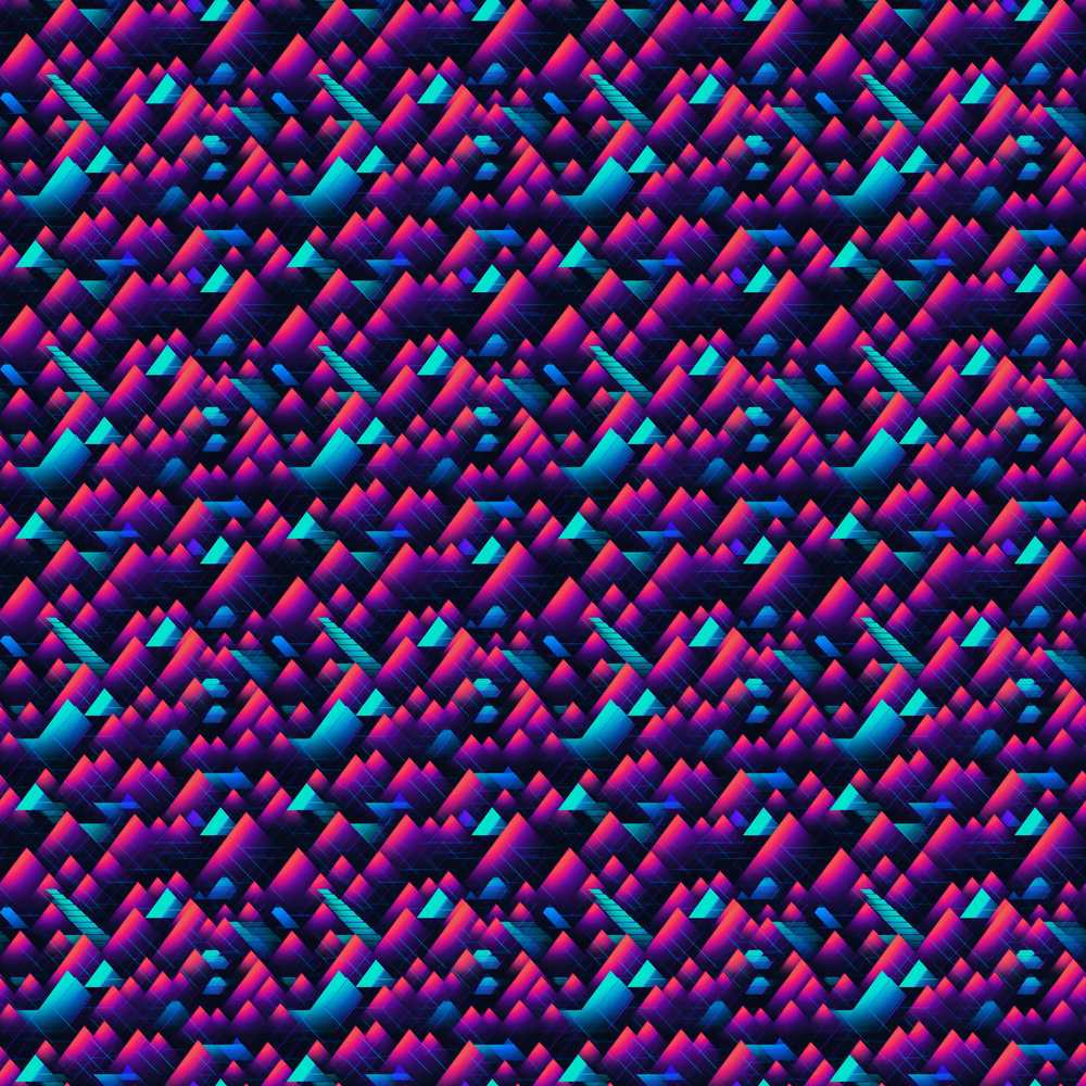 Colorful Neon Mountain Grid Pattern Retro Futuristic Decorative