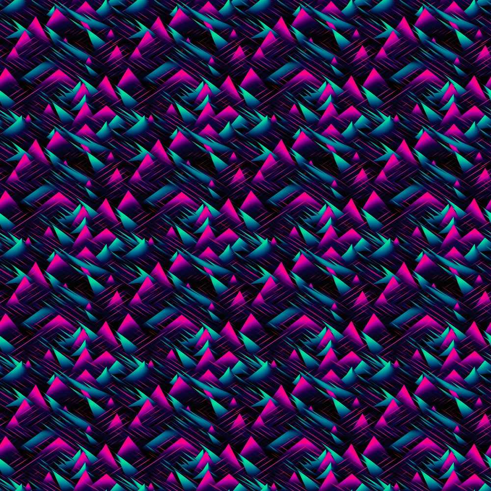 Vibrant Neon Triangular Landscape Retro Futuristic Style Decorative