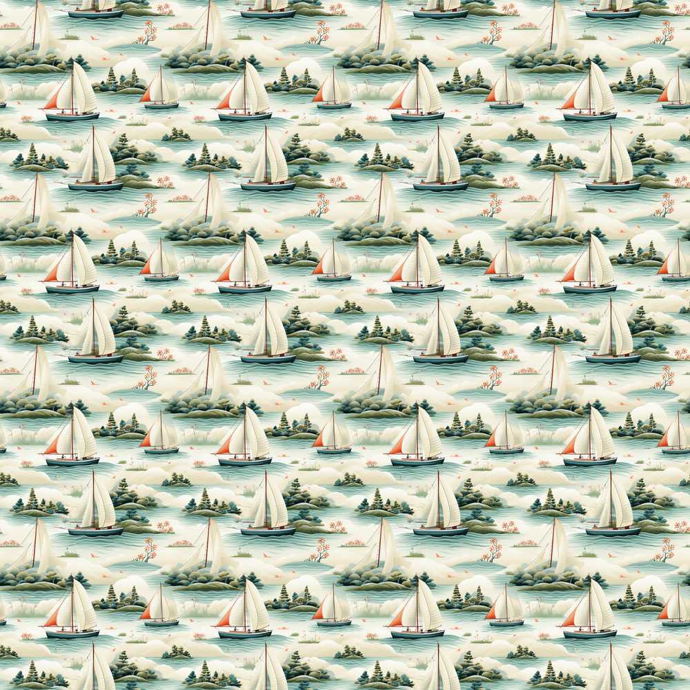 Vintage Sailing Boats Coastal Landscape Soft Pastel Sea