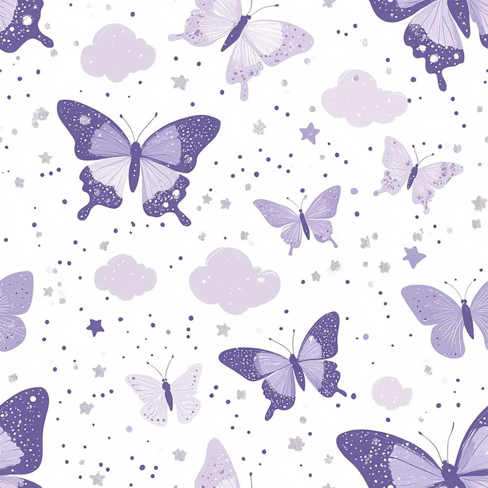 Purple Butterfly Clouds Stars Dreamy Soft Sky Illustration