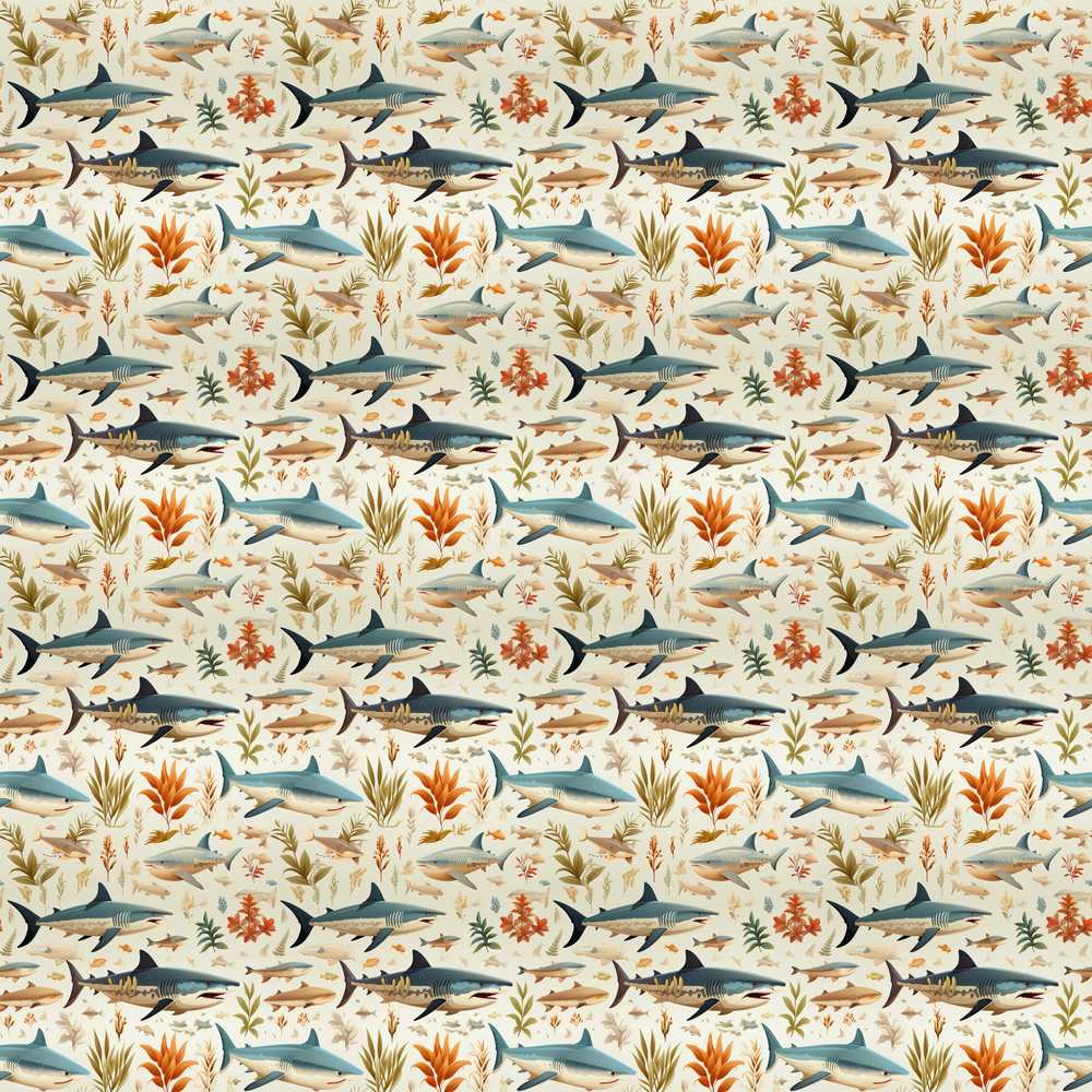 Ocean Sharks Coral Reef Soft Beige Background Marine Life