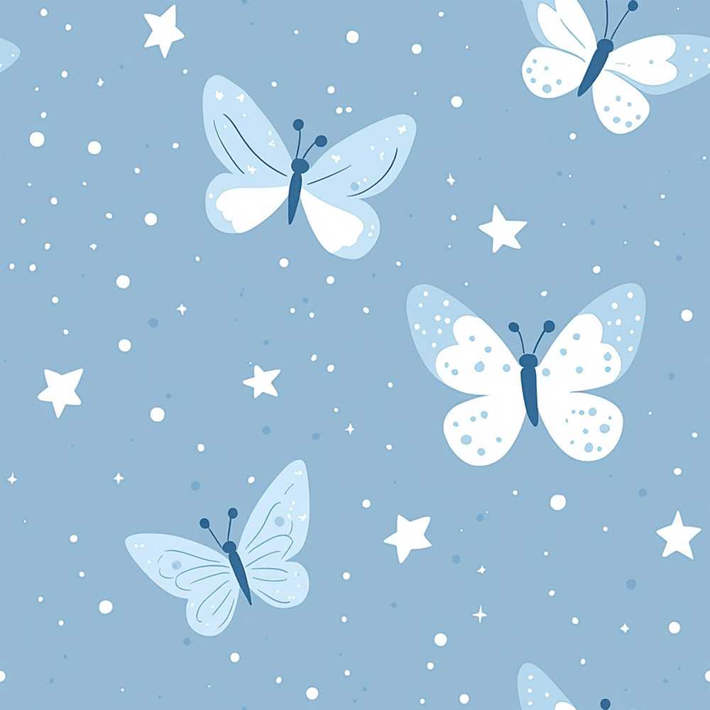 Blue Butterflies Stars Dreamy Sky Soft Pastel Background
