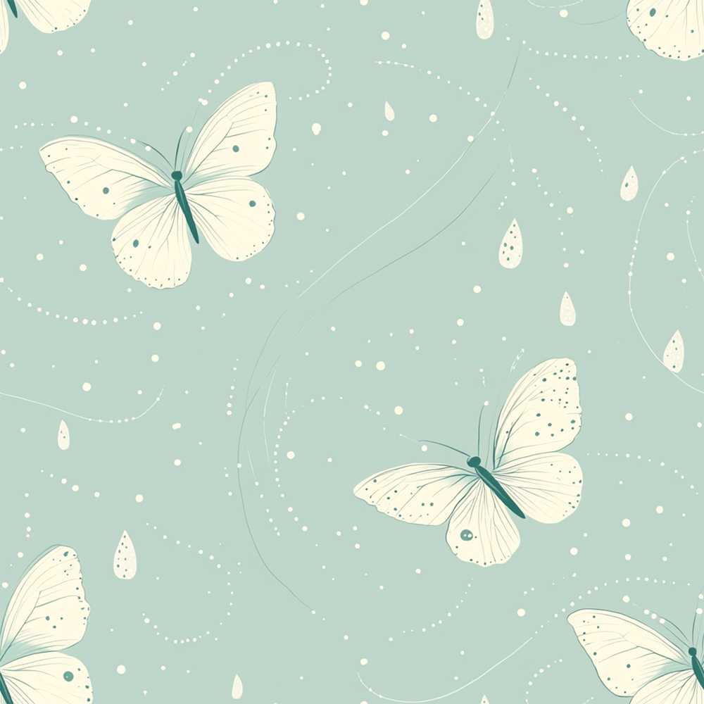 Elegant White Butterflies Mint Background Minimal Nature Decorative