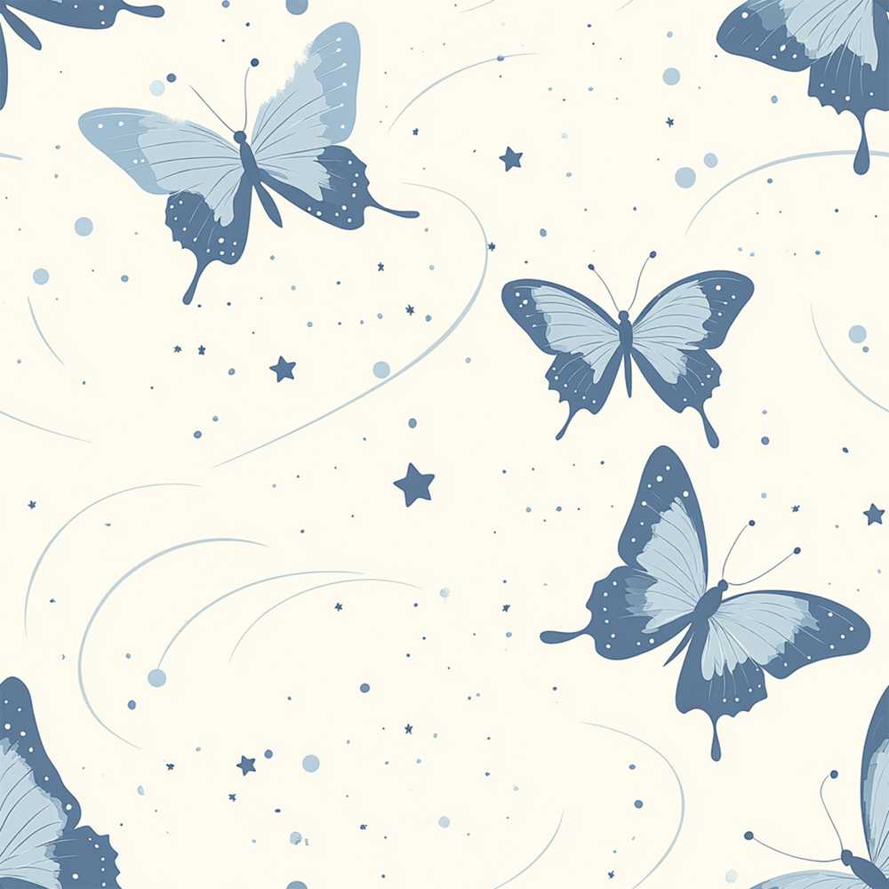 Blue Butterflies Stars Night Sky Light Background Decorative