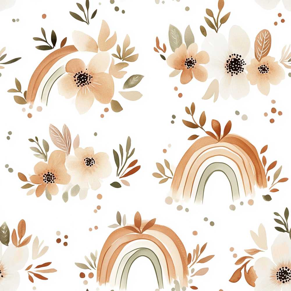 Boho Rainbow Floral Leaves Warm Earth Tone Background Wildflower