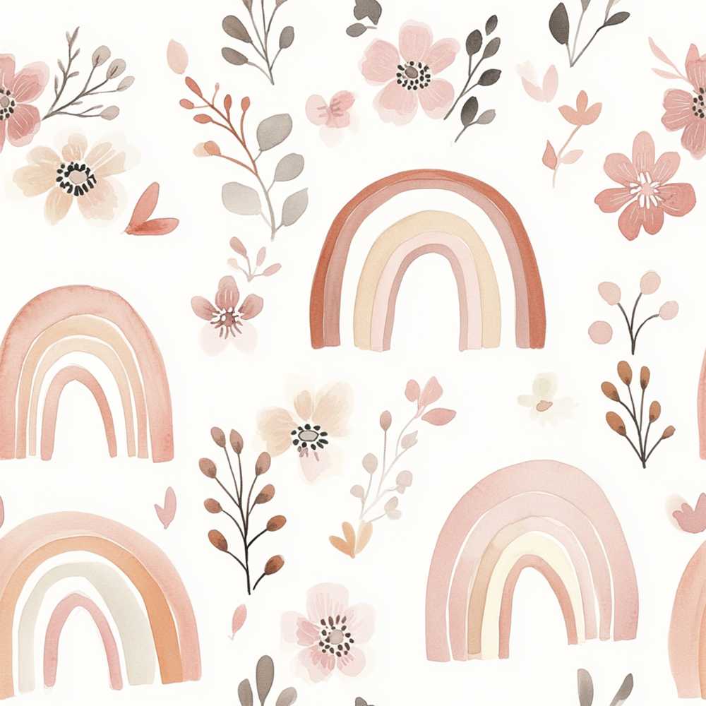 Pastel Rainbow Floral Soft Pink Neutral Background Baby Theme
