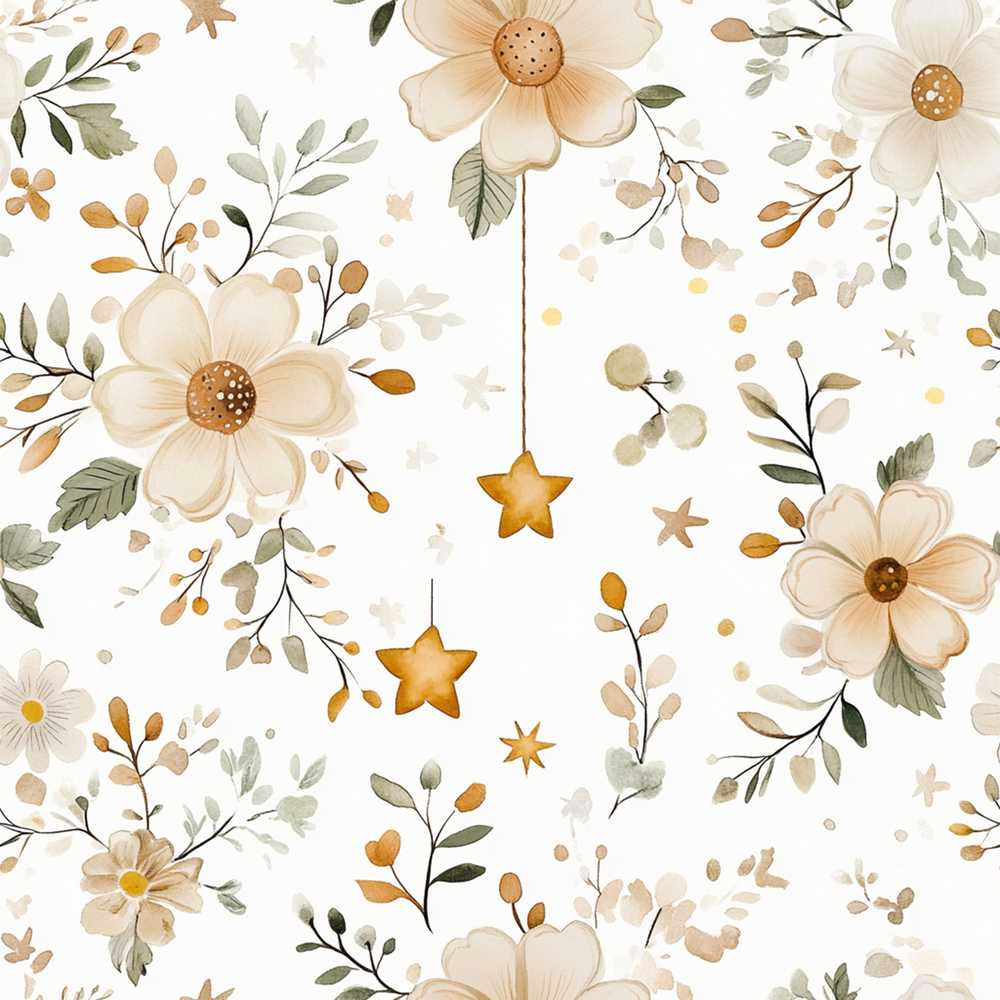Soft Beige Floral Stars Botanical Elegant Neutral Background Wildflower