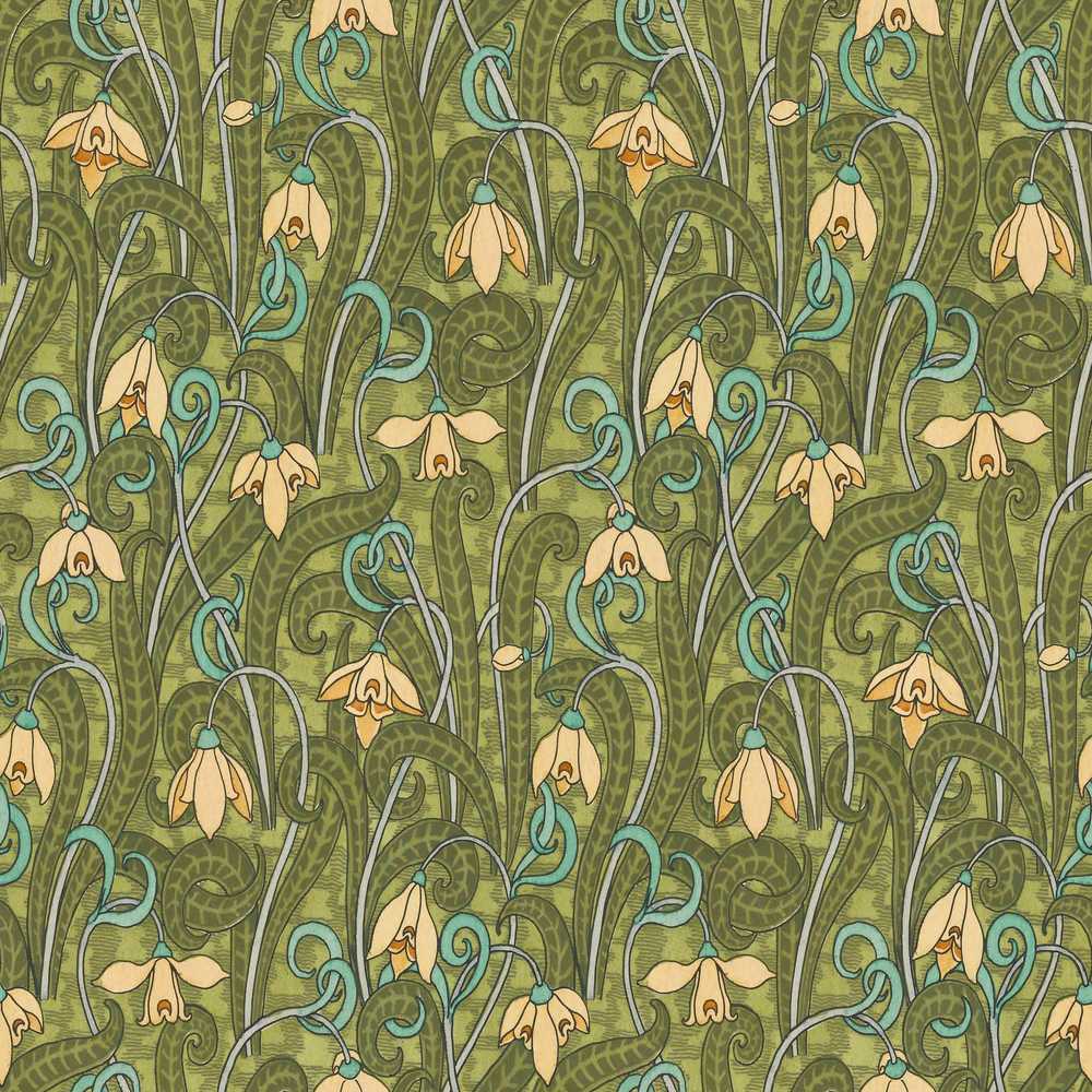 Art Nouveau Green Botanical Floral Vintage Nature Background Wildflower