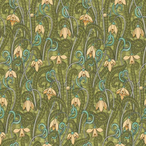 Art Nouveau Green Botanical Floral Vintage Nature Background Wildflower