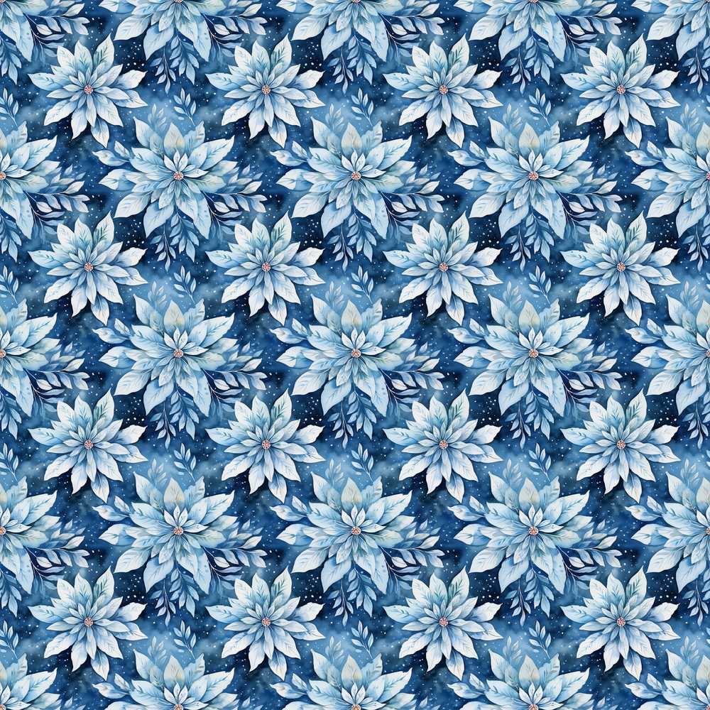 Blue Poinsettia Floral Winter Elegant Christmas Background Wildflower Pattern