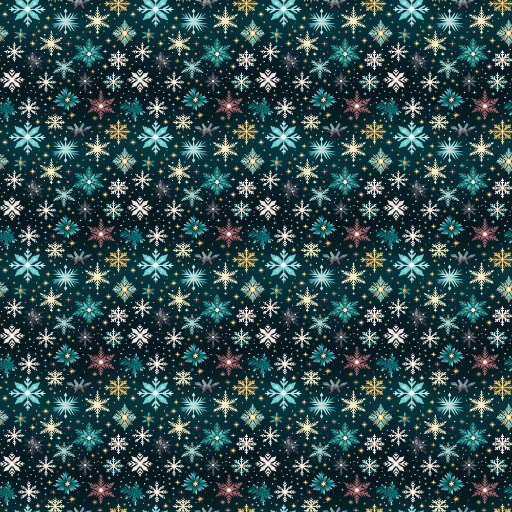 Teal Gold Snowflake Star Elegant Winter Night Background