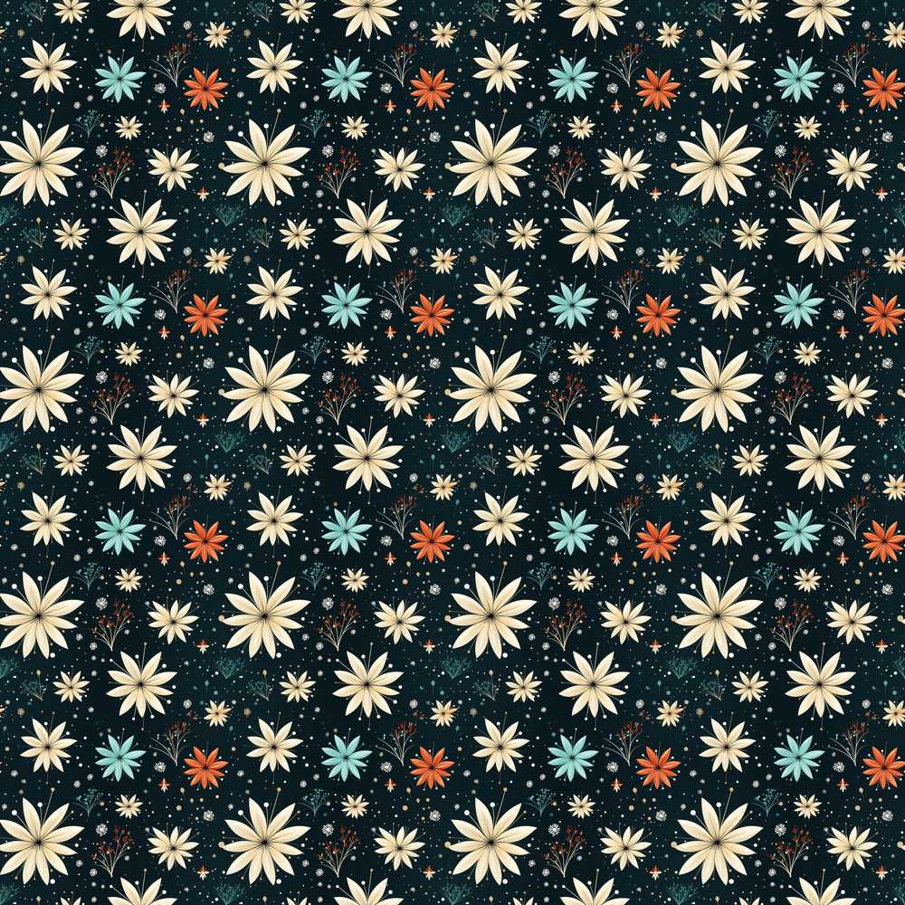 Dark Floral Starburst Winter Elegant Night Garden Wildflower Pattern