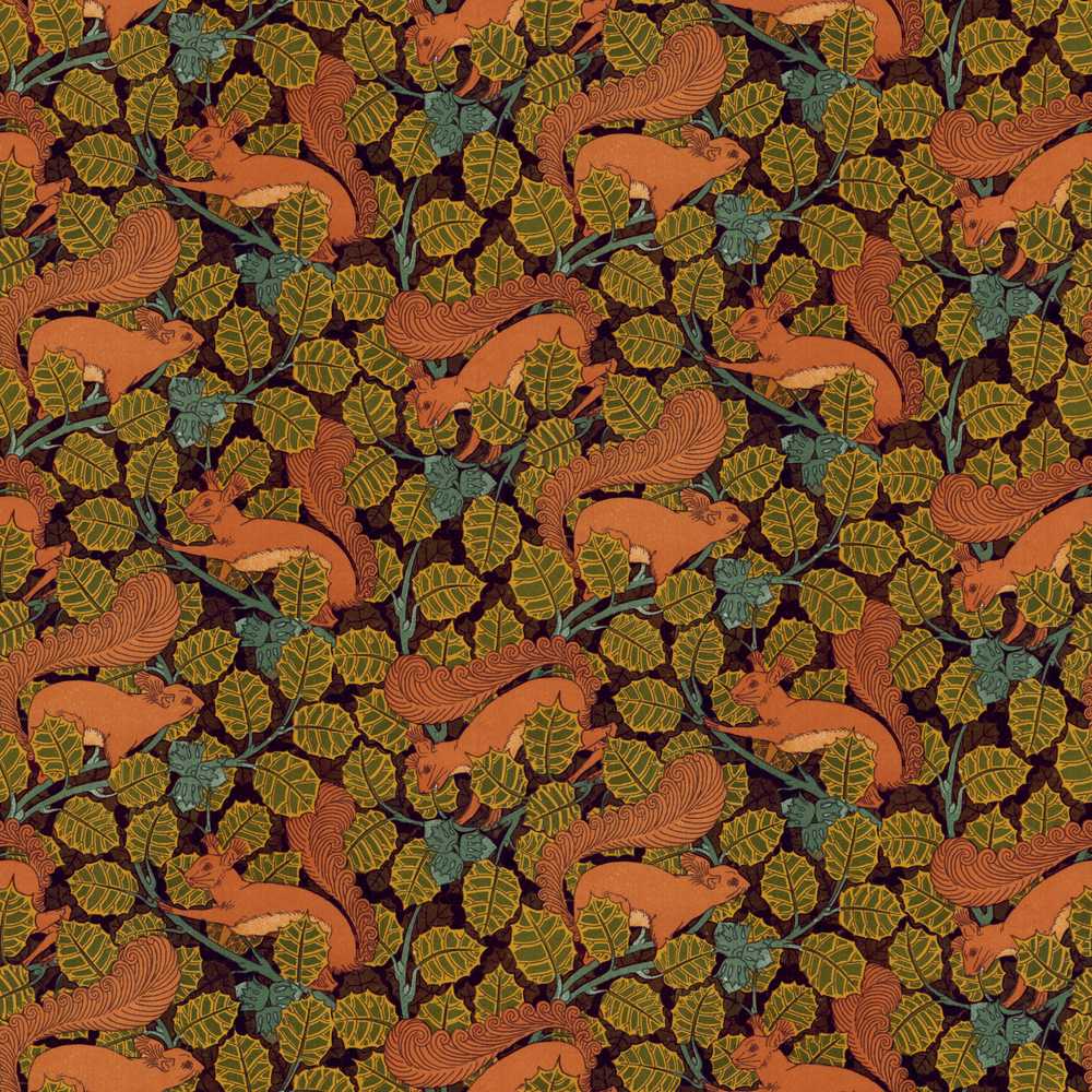 Woodland Squirrel Forest Leaves Autumn Nature Wildflower Pattern Botanical