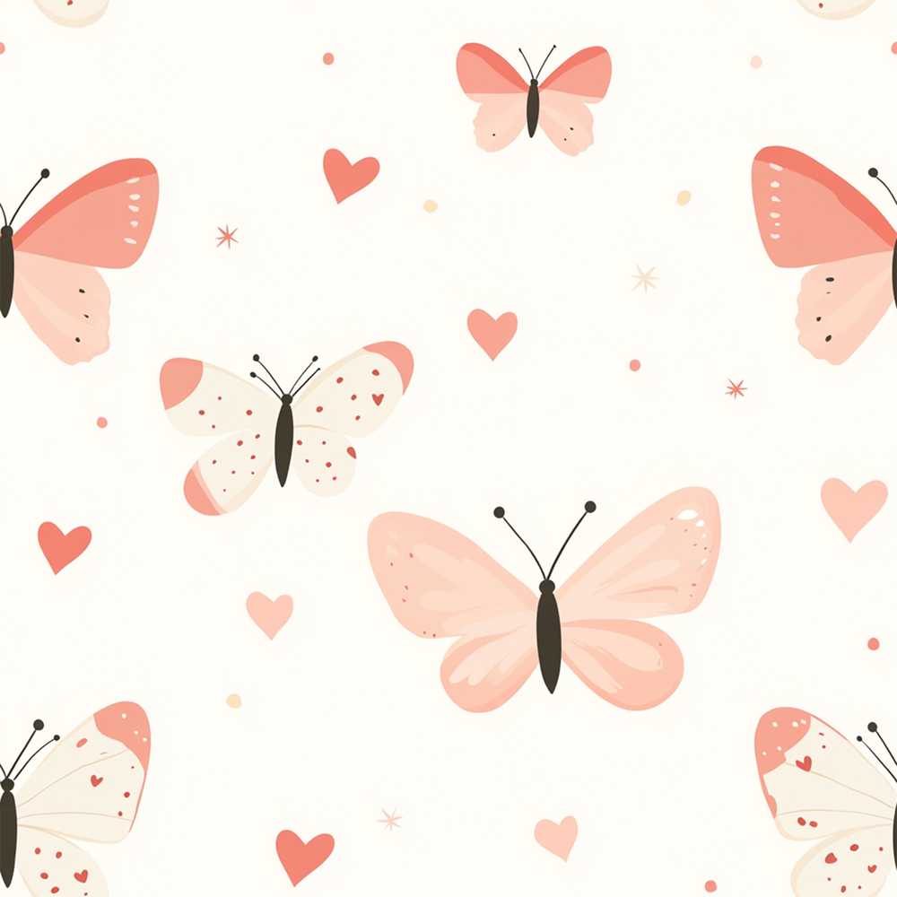 Soft Butterfly Hearts Pastel Cute Romantic Illustration Repeat