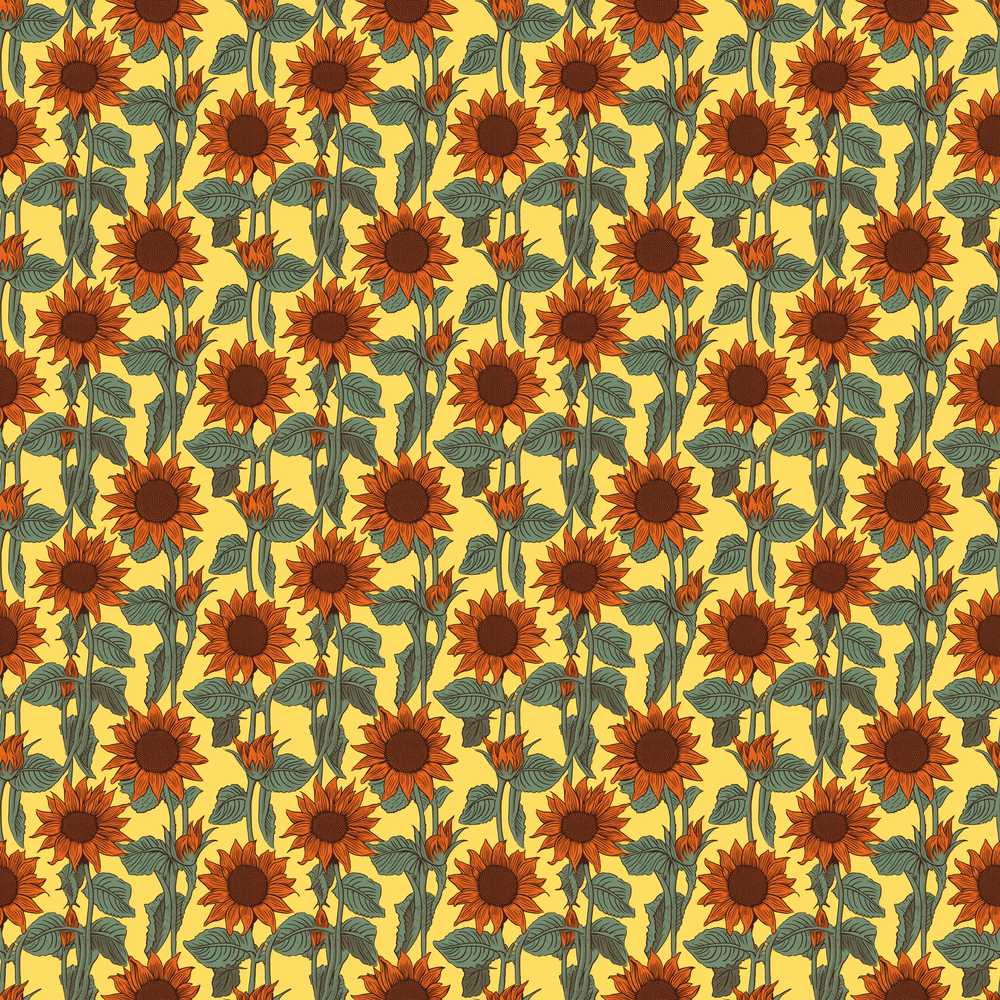 Retro Orange Sunflower Floral Vintage Botanical Garden Wildflower Pattern