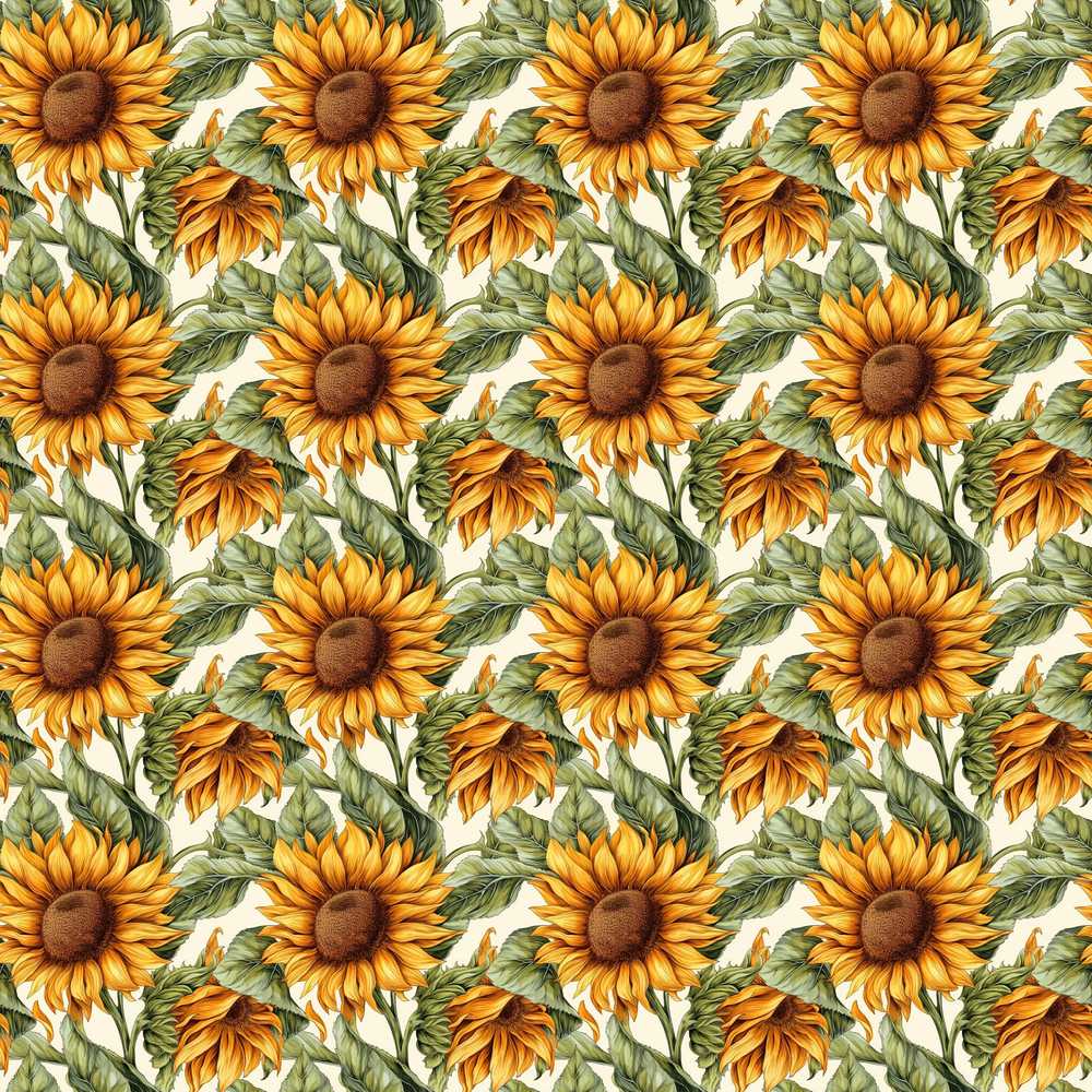 Realistic Sunflower Floral Detailed Botanical Garden Wildflower Pattern