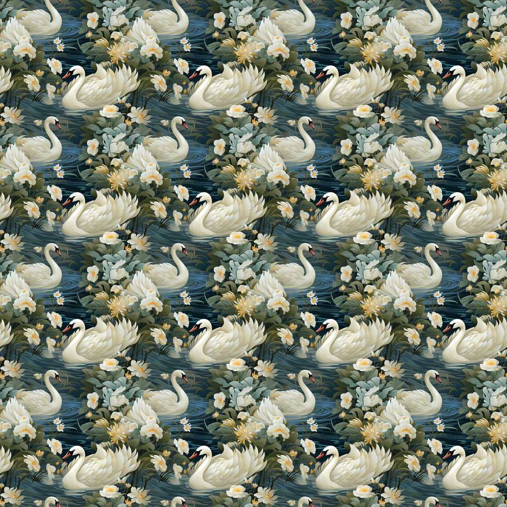 Elegant White Swan Floral Lake Vintage Nature Water Garden