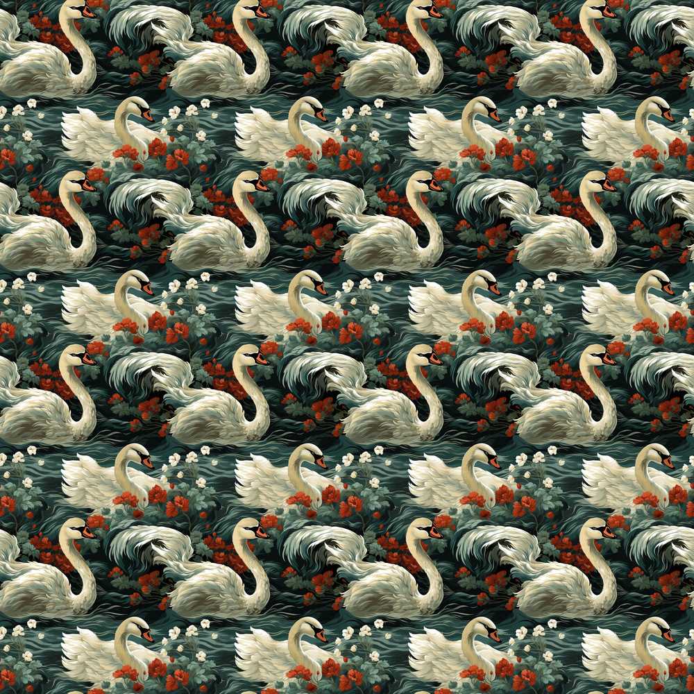 Dark Swan Floral Water Garden Vintage Nature Artistic Wildflower