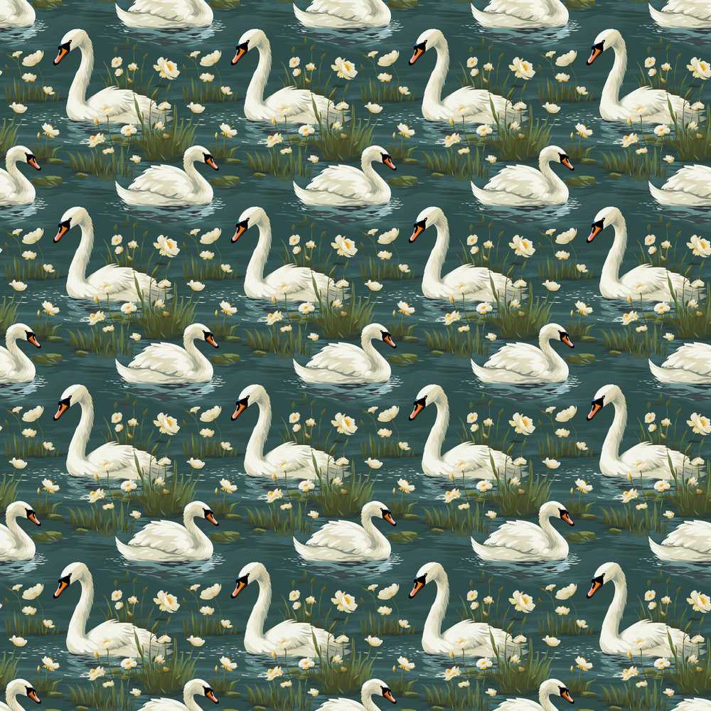 Soft Swan Lake Floral Calm Nature Botanical Scene Wildflower