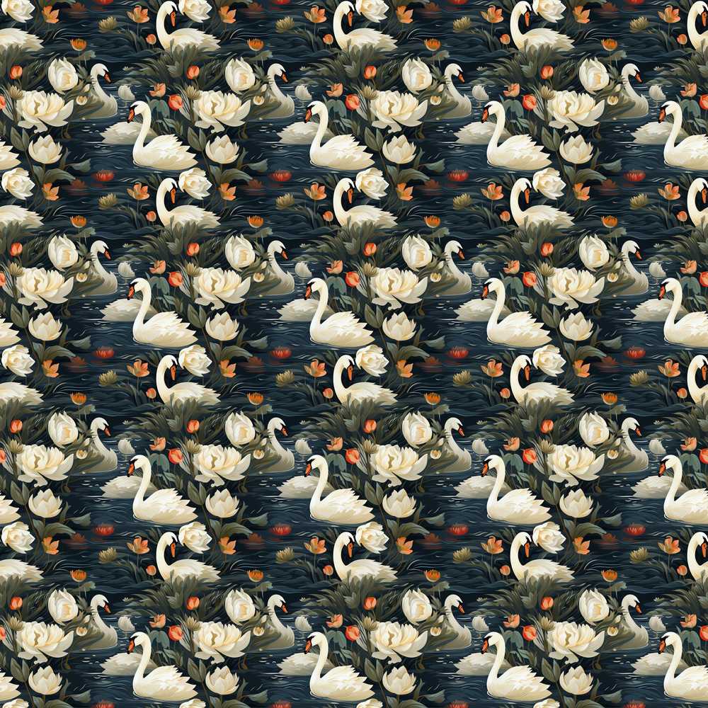 White Swan Tulip Floral Elegant Water Garden Wildflower Pattern