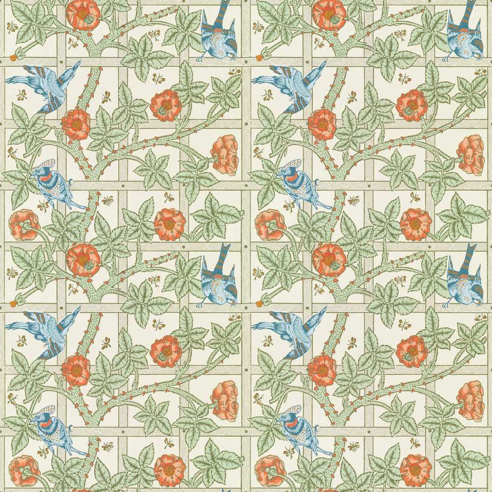 Vintage Birds and Roses Trellis Garden Pattern Wildflower Botanical