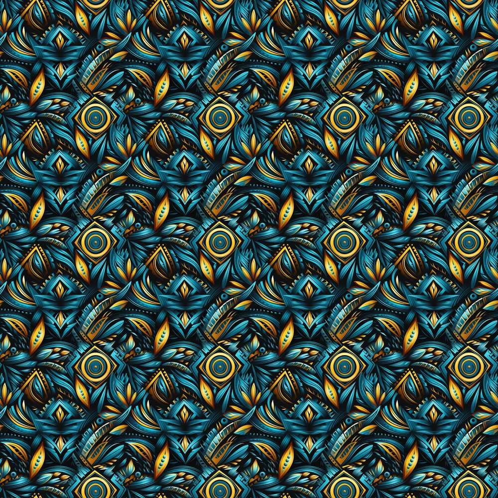 Luxury Teal Gold Geometric Art Deco Floral Pattern Wildflower