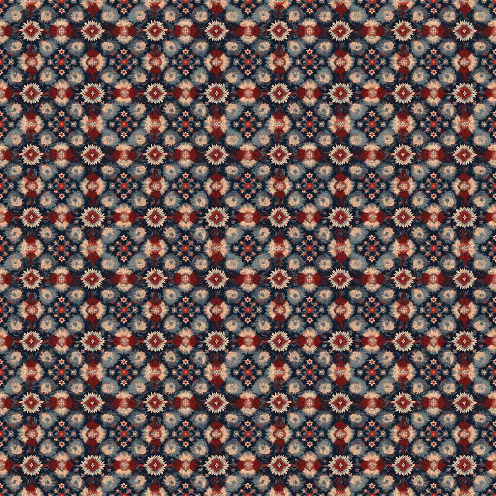 Vintage Floral Medallion Pattern in Red Blue Tones Wildflower