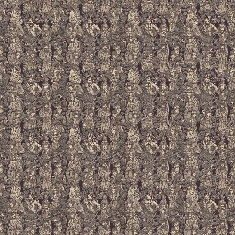 Classic Victorian Garden People Scene Pattern in Sepia