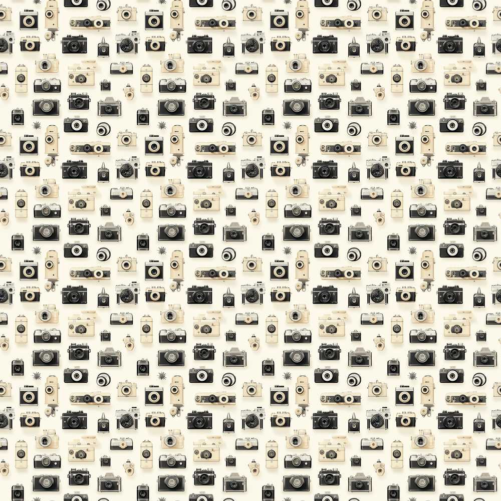 Retro Camera Collection Pattern Minimal Beige Decorative Repeat
